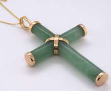 Large Green Jade Cross Pendant on Chain