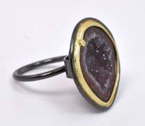 Brilliant Multi-Color Geode Formation in Sterling Silver Ring with Diamond Accent