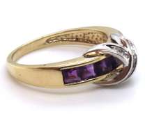 Gorgeous Yellow Gold Channel Set Amethyst and Diamond Ring