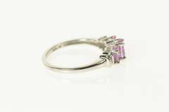 10K White Gold Three Stone Oval Pink Sapphire Diamond Ring