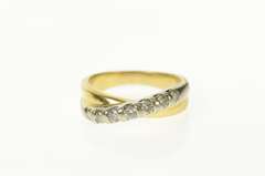 14K Yellow Gold Two Tone Diamond Criss Cross Statement Band Ring