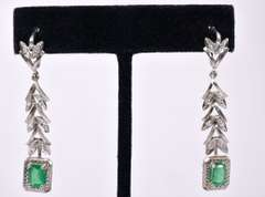 Fancy Ladies Emerald and Diamond Earrings in Platinum