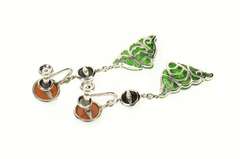 18K White Gold Jadeite Fish Diamond Dangle Screw Back Earrings