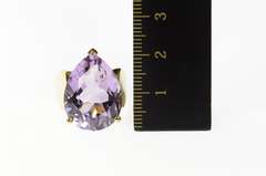 10K Yellow Gold Pear Amethyst Solitaire Statement Cocktail Ring