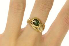 14K Yellow Gold Retro Nephrite Ruby Eyed Snake Serpent Ring