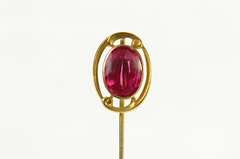10K Yellow Gold Oval Syn. Ruby Victorian Ornate Stick Pin