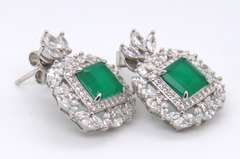 Green and White Cubic Zirconia Sterling Silver Earrings