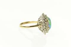 14K Yellow Gold 1940's Natural Opal 1.92 Ctw Diamond Halo Ring
