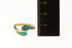 14K Yellow Gold Tear Drop Black Opal Inlay Bypass Statement Ring