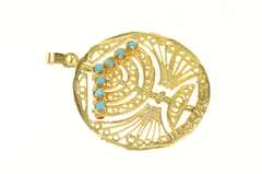 14K Yellow Gold Ruby Turquoise Filigree Menorah Spinning Charm/Pendant