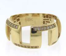 Gorgeous Handmade Italian 14k Gold Contemporary Style Ring with Cubic Zirconias