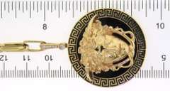 Handmade Italian 14k Gold Cable Chain Necklace with Onyx Greek Pendant with Head of Hermes