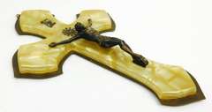 Large Vintage Brass & Celluloid Wall Crucifix