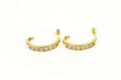 14K Yellow Gold Classic Diamond Channel Semi Hoop Earrings