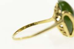 14K Yellow Gold Retro Jadeite Oval Cabochon Wheat Accent Ring