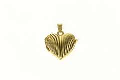 14K Yellow Gold Scalloped Classic Heart Photo Picture Locket Pendant
