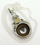 Sterling Citrine & 1945 India Coin Necklace