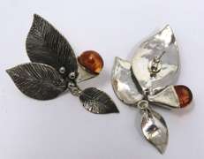 Sterling Silver Amber Leaf Earrings