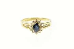 10K Yellow Gold Oval Sapphire Diamond Halo Engagement Ring