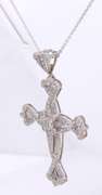Fancy White Gold Diamond Ornate Cross Pendant on Chain Necklace