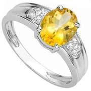 1.06 CT CITRINE & GENUINE DIAMOND 925 STERLING SILVER RING