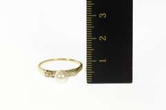 14K Yellow Gold Classic Pearl Diamond Accent Engagement Ring