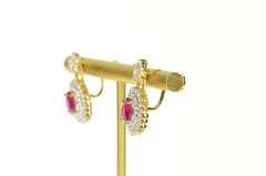 14K Yellow Gold 4.76 Ctw Natural Ruby Diamond Halo Dangle Earrings