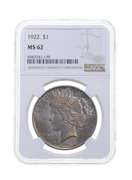 MS62 1922 Peace Silver Dollar - Graded NGC