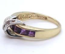 Gorgeous Yellow Gold Channel Set Amethyst and Diamond Ring