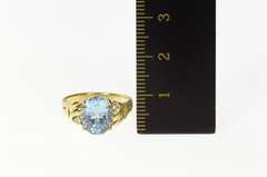 10K Yellow Gold Blue Topaz CZ Accent Classic Statement Ring