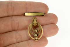 14K Yellow Gold Victorian Black Enamel Pearl Dangle Oval Pin/Brooch