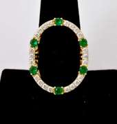 Sterling Silver Gold Plated Green And White Gemstone Ring.