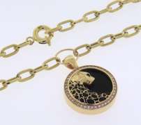 Glowing Yellow Gold Panther Black Onyx Pendant on Chain