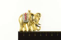 18K Yellow Gold 1.67 Ctw Ruby Diamond Ornate Elephant Pendant