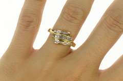 10K Yellow Gold Baguette Round Diamond Bypass Statement Ring