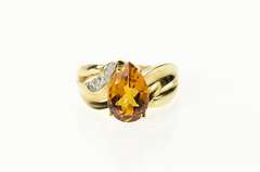 10K Yellow Gold Pear Citrine Diamond Statement Bypass Ring