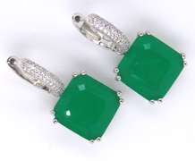 Green Cubic Zirconia Sterling Silver Dangle Earrings