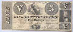 $ 5 Bank Of East Tennessee Oct 1 1854 Note