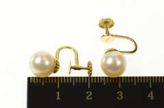 14K Yellow Gold 8.6mm Pearl Classic Retro Screw Back Earrings