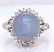Wonderful Platinum Natural Star Sapphire and Diamond Ring