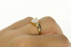 14K Yellow Gold Natural Opal Diamond Cluster Accent Statement Ring