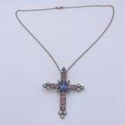 Sterling Silver & Gemstone Cross Pendant Necklace