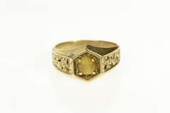 10K Yellow Gold Retro Tiger's Eye Ornate Textured Nugget Ring