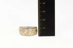 14K White Gold Pave Diamond Heart Pattern Two Tone Band Ring