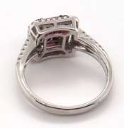 Brilliant 18k Stamped White Gold Square Cluster Ruby Ring with Sparkling Diamonds