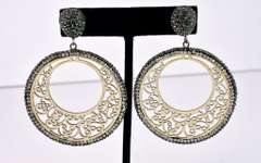 Beautiful Hand Carved Wood Dangle Earrings With Crystal Accents