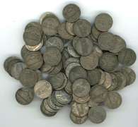 Lot of 100 Silver War Nickels: 1942-1945
