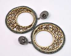 Beautiful Hand Carved Wood Dangle Earrings With Crystal Accents