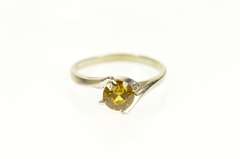 10K White Gold Round Citrine Swirl Retro Solitaire Bypass Ring