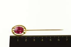 10K Yellow Gold Oval Syn. Ruby Victorian Ornate Stick Pin